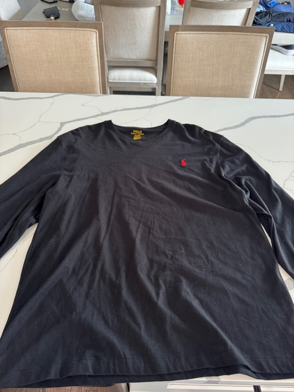Polo by Ralph Lauren Black Long-Sleeve Crewneck Shirt with Red Pony Logo